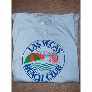 Las Vegas Beach Club baby blue  single stitch vintage T shirt. size XL.